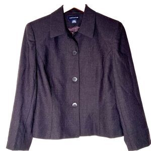 Ann Taylor womens blazer suit jacket 6 charcoal grey 100% wool short classic
